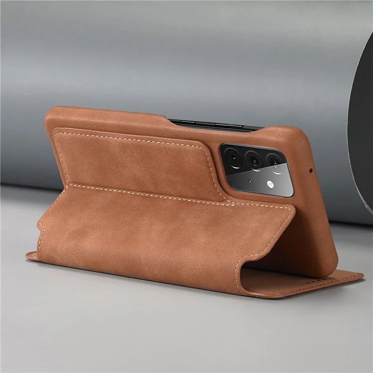 LC.IMEEKE Style rétro Étui de protection en cuir avec porte-carte pour Samsung Galaxy A52 4G/5G / A52s 5G - Marron