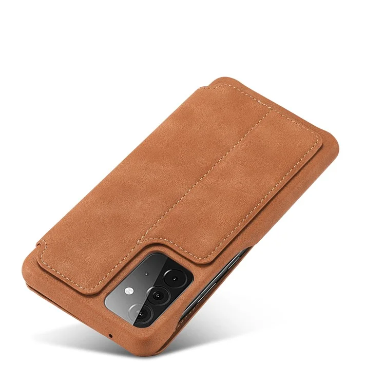 Lc. Imeeke Retro Style Protector Stand Cemine Case с Держателем Карты Для Samsung Galaxy A52 4G/5G / A52s 5G - Коричневый