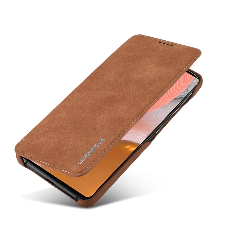 LC.IMEEKE Retro Style Protector Stand Leather Case with Card Holder for Samsung Galaxy A52 4G/5G / A52s 5G - Brown