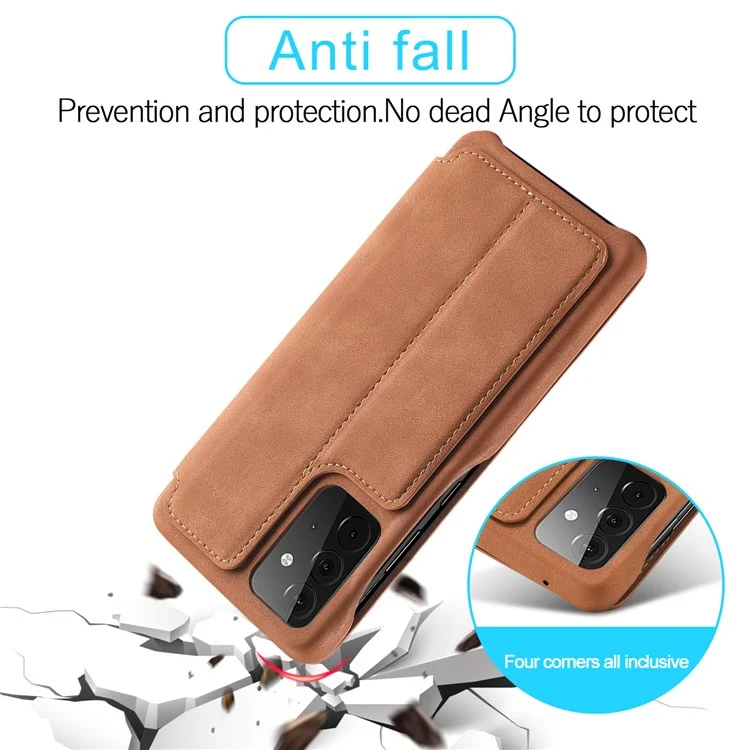 LC.IMEEKE Style rétro Étui de protection en cuir avec porte-carte pour Samsung Galaxy A52 4G/5G / A52s 5G - Marron