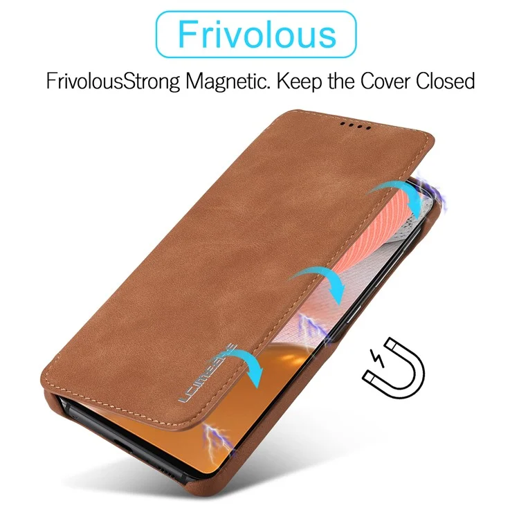 LC.IMEEKE Retro Style Protector Stand Leather Case with Card Holder for Samsung Galaxy A52 4G/5G / A52s 5G - Brown