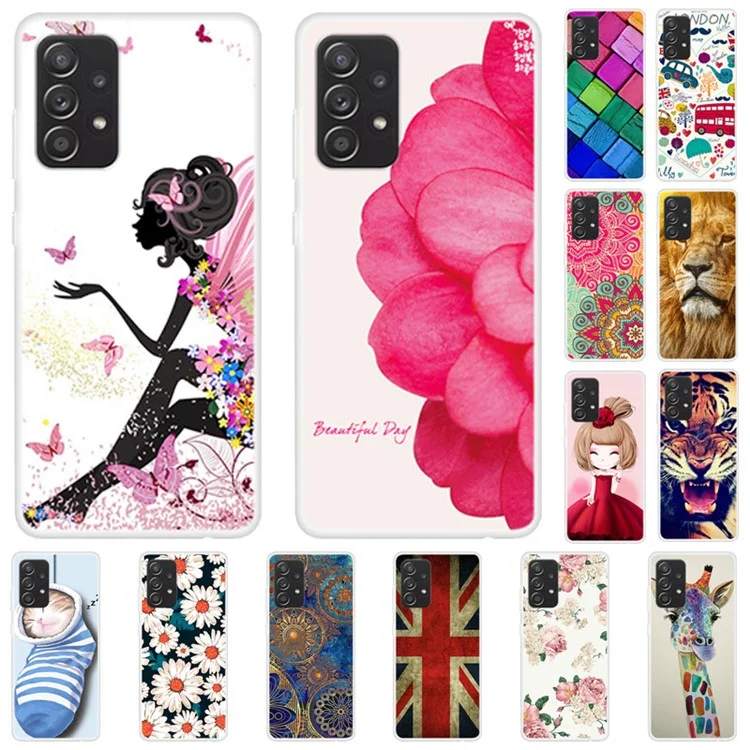 Pattern Printing Flexible TPU Phone Cover Case for Samsung Galaxy A52 4G/5G / A52s 5G - Beautiful Flower