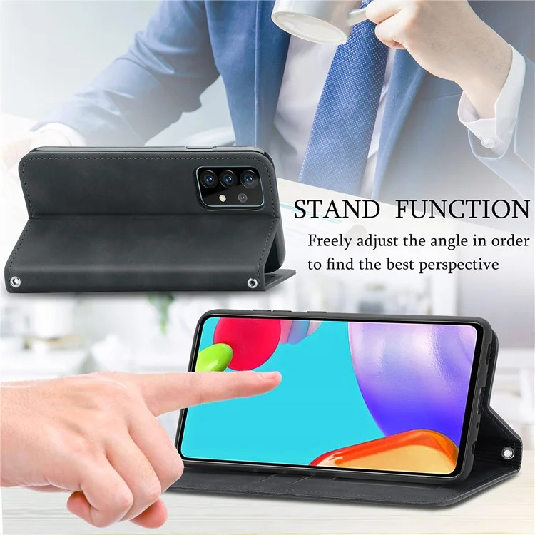 Coque de téléphone en cuir vintage PU auto-absorbante pour Samsung Galaxy A52 4G/5G / A52s 5G - Noir
