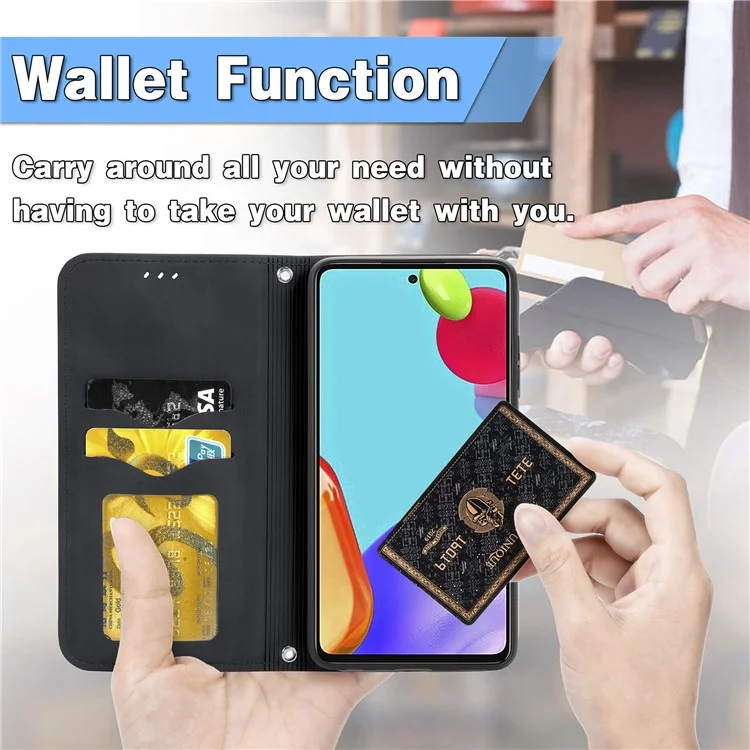 Coque de téléphone en cuir vintage PU auto-absorbante pour Samsung Galaxy A52 4G/5G / A52s 5G - Noir