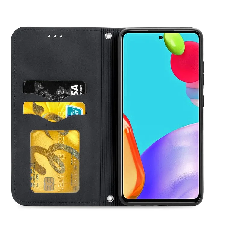 Coque de téléphone en cuir vintage PU auto-absorbante pour Samsung Galaxy A52 4G/5G / A52s 5G - Noir