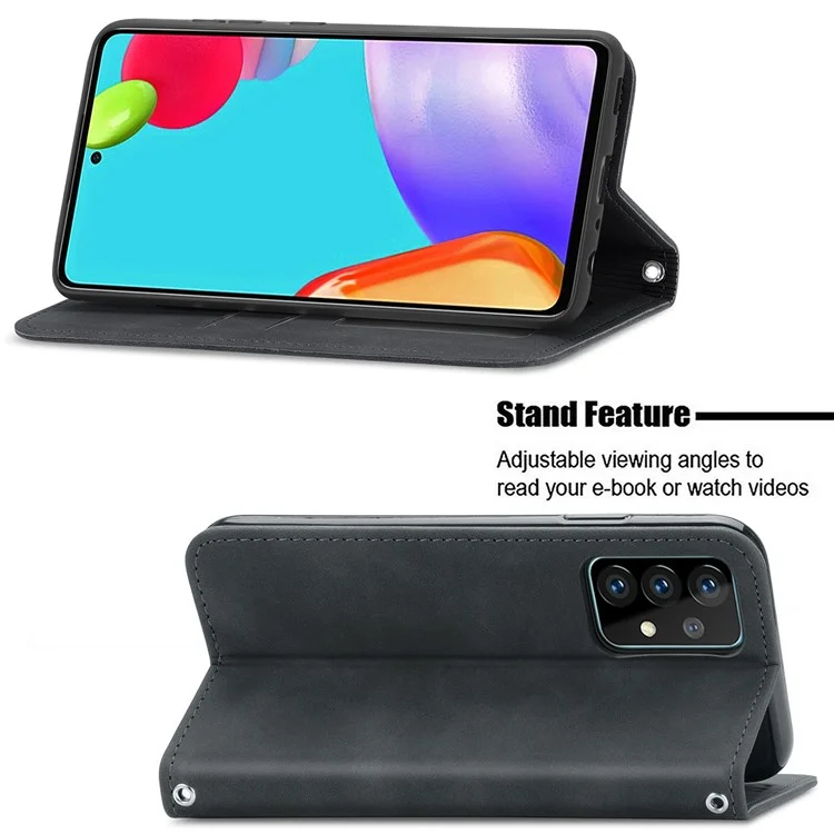 Coque de téléphone en cuir vintage PU auto-absorbante pour Samsung Galaxy A52 4G/5G / A52s 5G - Noir