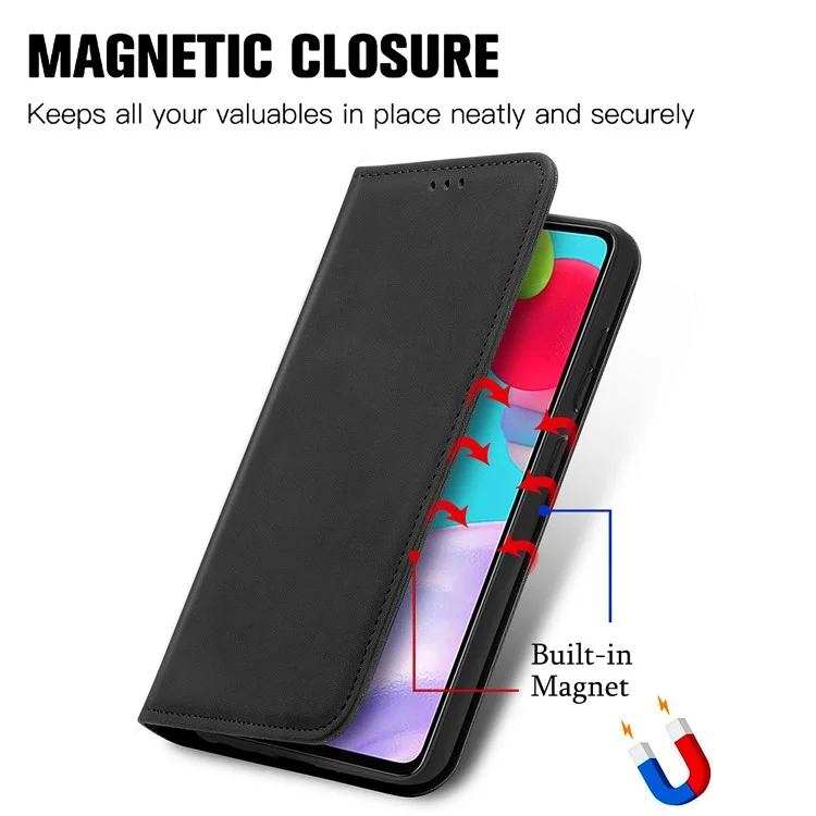 Coque de téléphone en cuir vintage PU auto-absorbante pour Samsung Galaxy A52 4G/5G / A52s 5G - Noir