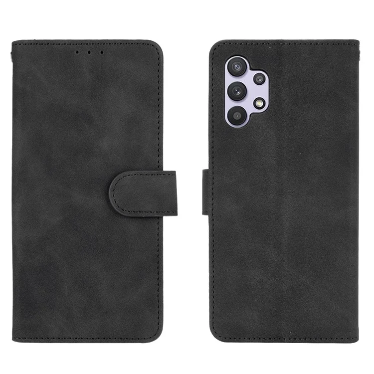 Skin-touch Protective Leather Flip Shell for Samsung Galaxy A32 5G/M32 5G Wallet Stand Cover - Black