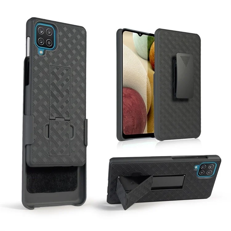 Swivel Belt Clip Holster Woven Texture PC + TPU Hybrid Case for Samsung Galaxy A12