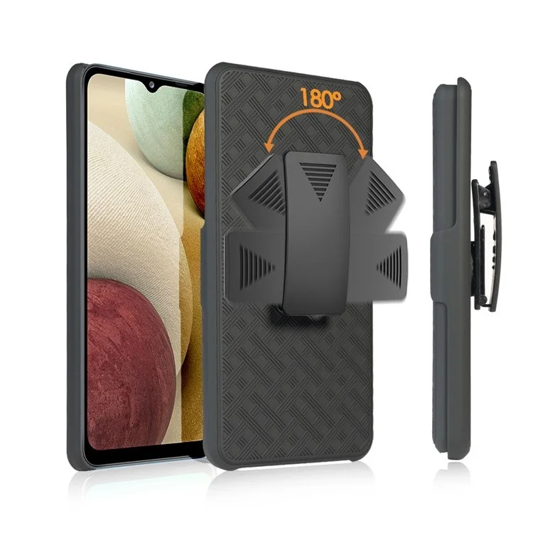 Swivel Belt Clip Holster Woven Texture PC + TPU Hybrid Case for Samsung Galaxy A12