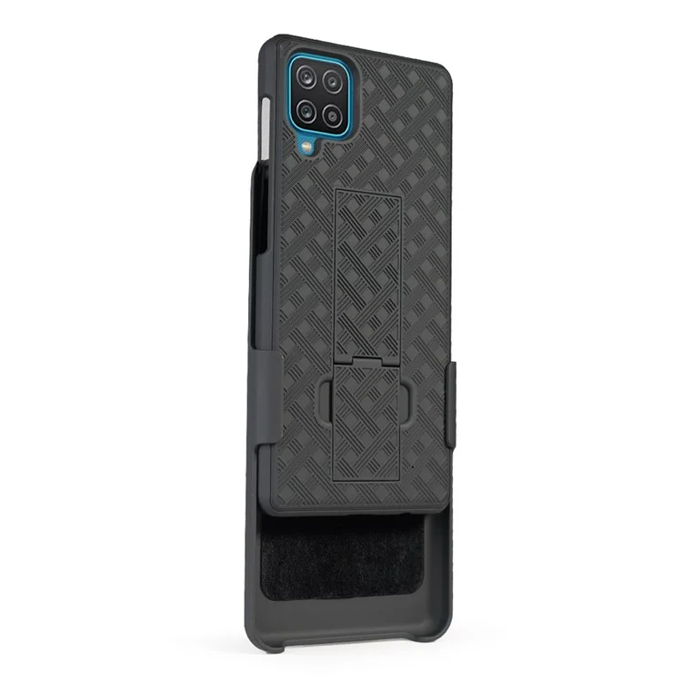 Swivel Belt Clip Holster Woven Texture PC + TPU Hybrid Case for Samsung Galaxy A12