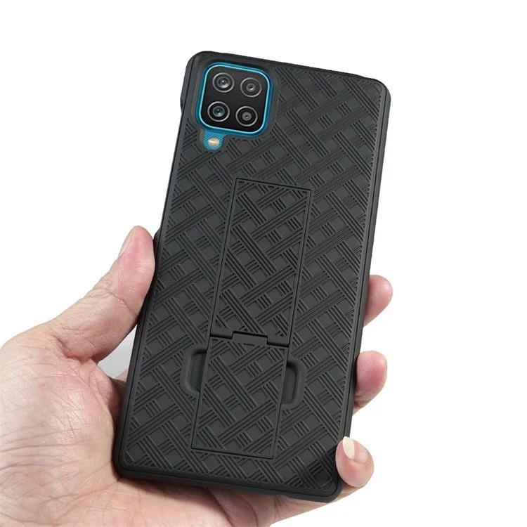 Swivel Belt Clip Holster Woven Texture PC + TPU Hybrid Case for Samsung Galaxy A12