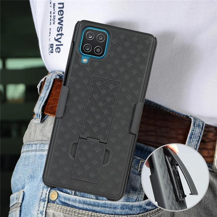 Swivel Belt Clip Holster Woven Texture PC + TPU Hybrid Case for Samsung Galaxy A12