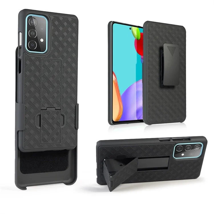 Swivel Belt Clip Holster Woven Texture PC + TPU Hybrid Case für Samsung Galaxy A52 4G/5G / A52s 5G