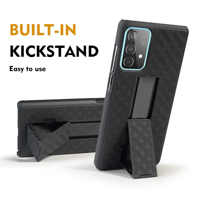 Swivel Belt Clip Holster Woven Texture PC + TPU Hybrid Case für Samsung Galaxy A52 4G/5G / A52s 5G