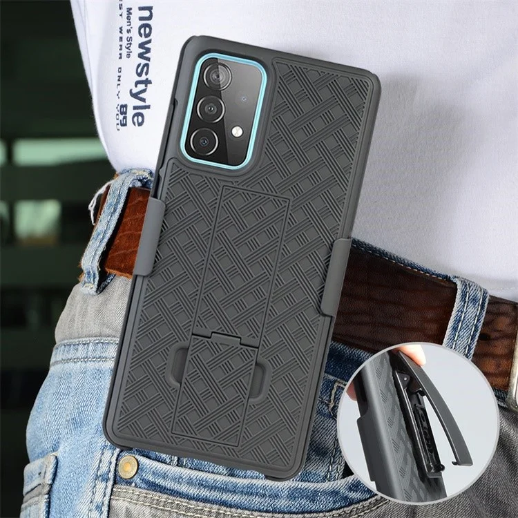 Swivel Belt Clip Holster Woven Texture PC + TPU Hybrid Case for Samsung Galaxy A52 4G/5G / A52s 5G