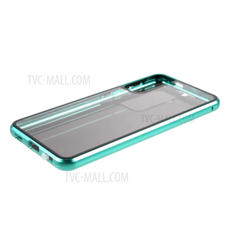 Full Protection Lock Installation Metal Frame + Double Side Tempered Glass Anti-peep Phone Case for Samsung Galaxy S21 Plus 5G - Green