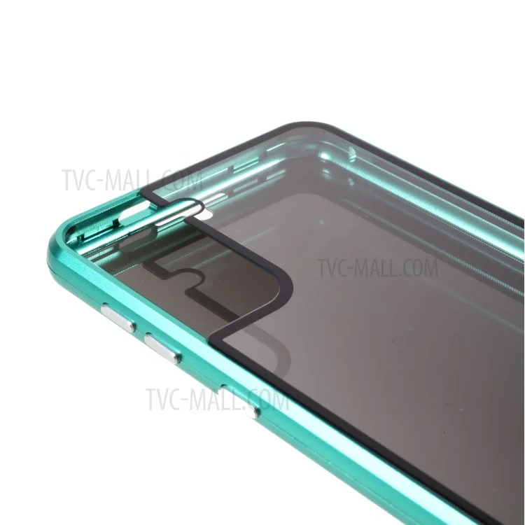 Full Protection Lock Installation Metal Frame + Double Side Tempered Glass Anti-peep Phone Case for Samsung Galaxy S21 Plus 5G - Green