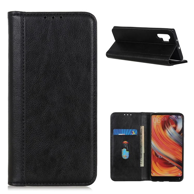 For Samsung Galaxy A32 4G (EU Version) Auto-absorbed Design Litchi Skin Split Leather Case Wallet Cover - Black