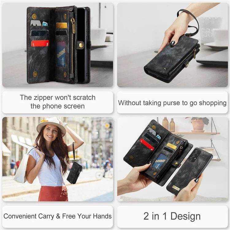 CASEME Carteira multifuncional Design TPU + Couro PU 2-em-1 Capa de Telefone para Samsung Galaxy A52 4G / 5G / A52s 5G - Preto