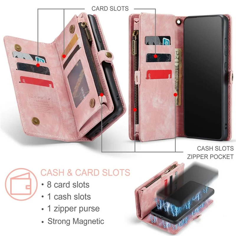 CASEME 008-Series for Samsung Galaxy A52 4G / 5G  /  A52s 5G Multi-function Wallet Design TPU + PU Leather 2-in-1 Phone Shell - Pink