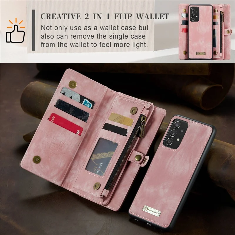 CASEME 008-Series for Samsung Galaxy A52 4G / 5G  /  A52s 5G Multi-function Wallet Design TPU + PU Leather 2-in-1 Phone Shell - Pink