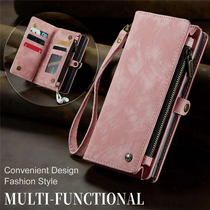 CASEME 008-Series for Samsung Galaxy A52 4G / 5G  /  A52s 5G Multi-function Wallet Design TPU + PU Leather 2-in-1 Phone Shell - Pink