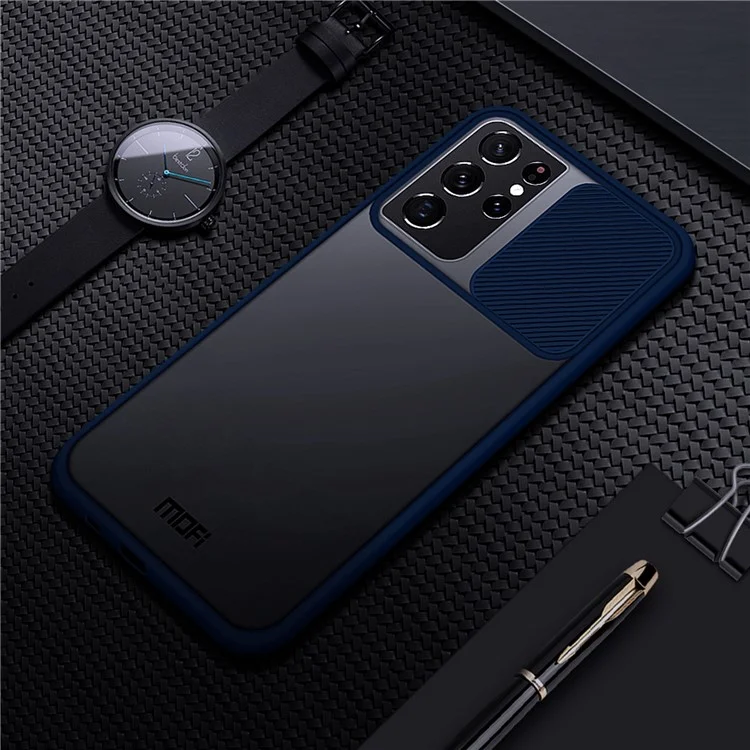 Mofi Xindun Series Schockdichte PC+TPU -abdeckung Mit Objektivschutzschild Für Samsung Galaxy S21 Ultra 5G - Blau