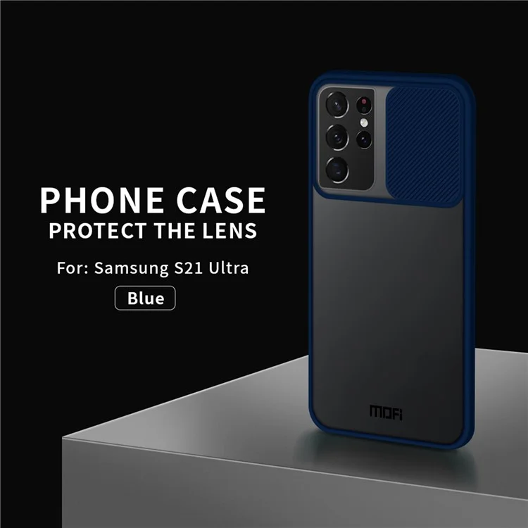 Mofi Xindun Series Schockdichte PC+TPU -abdeckung Mit Objektivschutzschild Für Samsung Galaxy S21 Ultra 5G - Blau