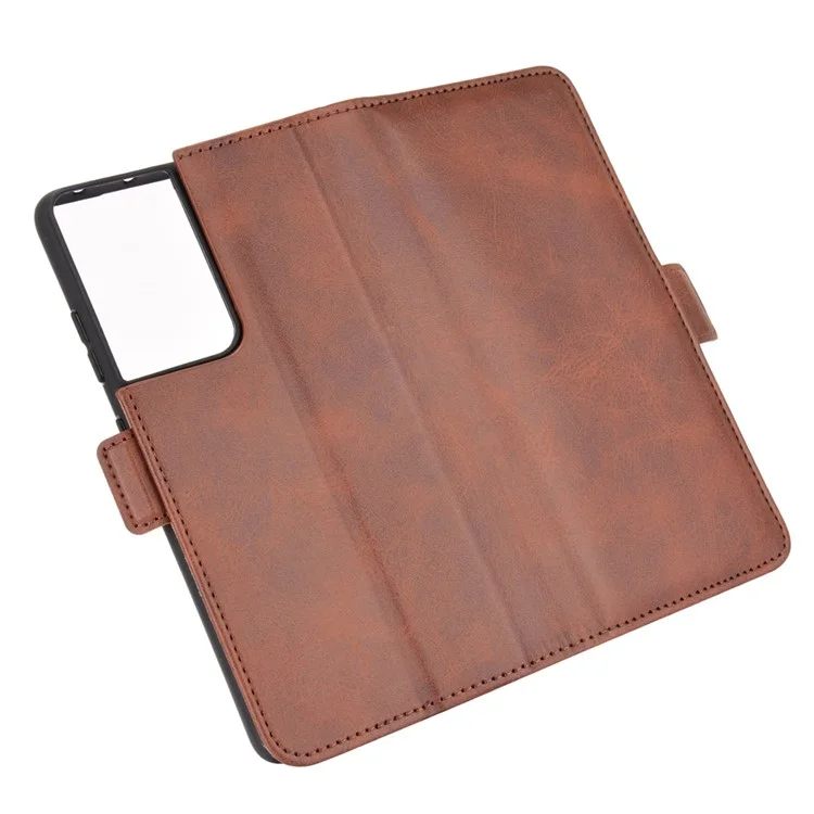 Dual Magnetic Clasp Leder Folio Flip Phone Cover Lederhülle Für Samsung Galaxy S21 Ultra 5g - Braun