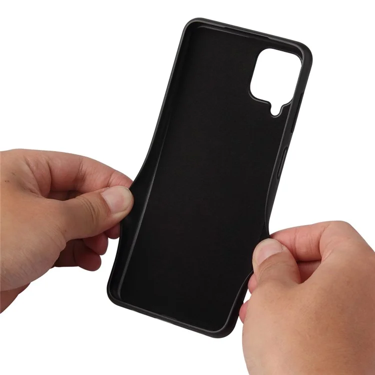PU Leather Coated TPU Design Ring-Shape Kickstand Design Phone Cover Shell for Samsung Galaxy A12 - Carbon Fiber Texture