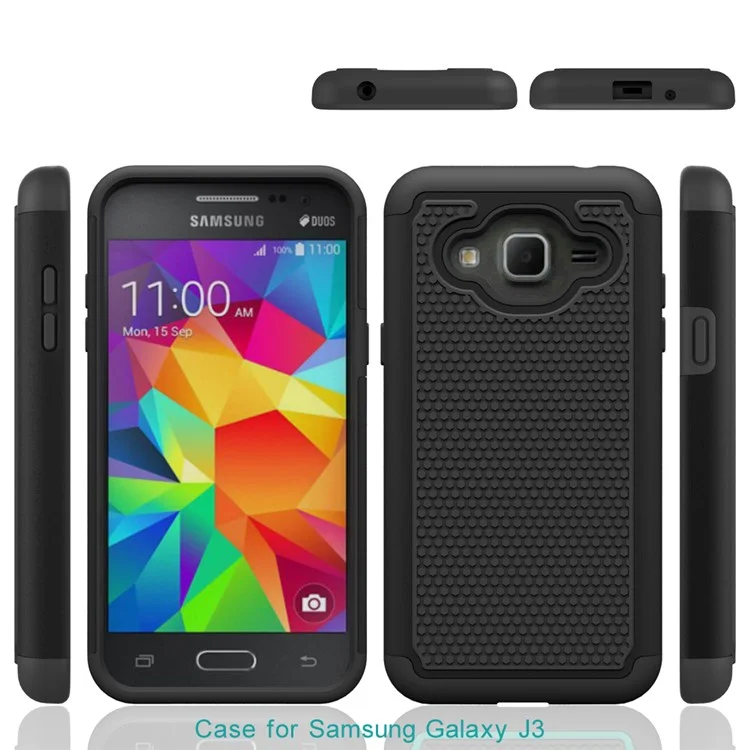 Football Grain PC + Silicone Case for Samsung Galaxy J3 / J3 (2016) - Black