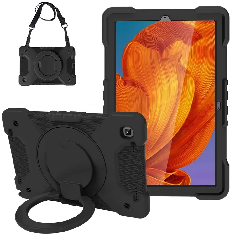 360 Graus Design de Kickstand PC + Silicone Hybrid Tablet Case Com Alça de Ombro Para o Samsung Galaxy Tab A7 10.4 (2020) - Preto