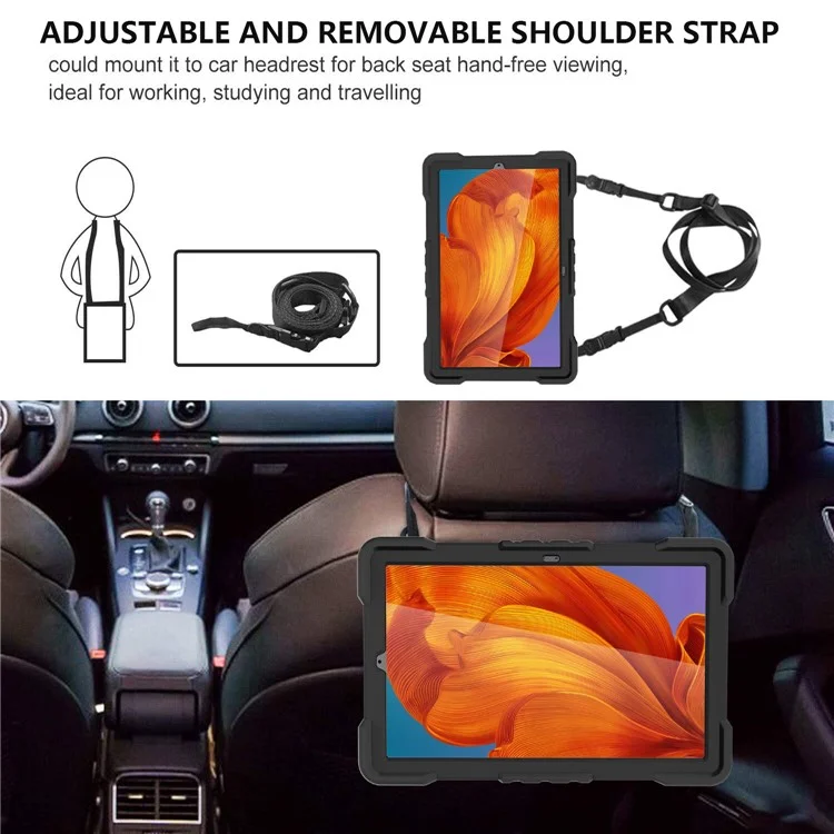 Caja híbrida de tableta de PC + silicona con correa para el hombro para Samsung Galaxy Tab A7 10.4 (2022) / (2020) - Negro
