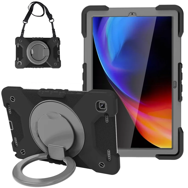 360 Graus Design de Kickstand PC + Silicone Hybrid Tablet Case Com Alça de Ombro Para o Samsung Galaxy Tab A7 10.4 (2020) - Preto