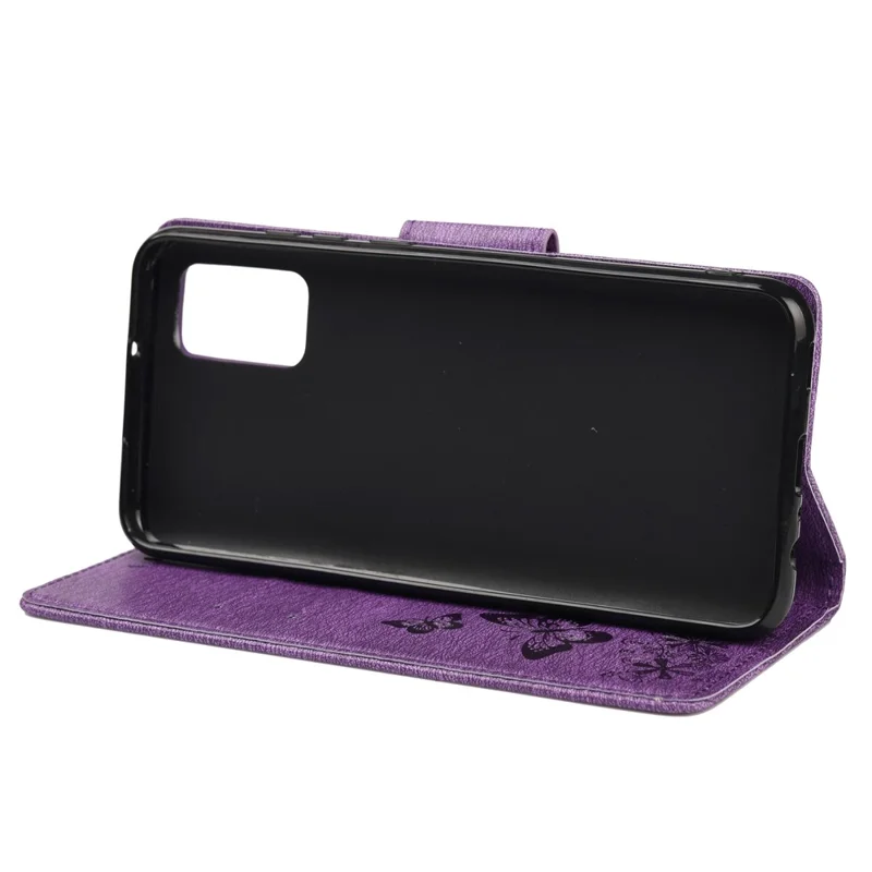 Ingedrukt Vlinders Bloem Lederen Portemonnee Standhoes voor Samsung Galaxy A32 5G/M32 5G - Paars
