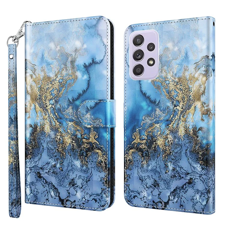 Pattern Printing Willet Stand PU Case de Cobertura de Teléfono de Cuero Para Samsung Galaxy A52 4G/5G / A52s 5G - Vía Milky Azul