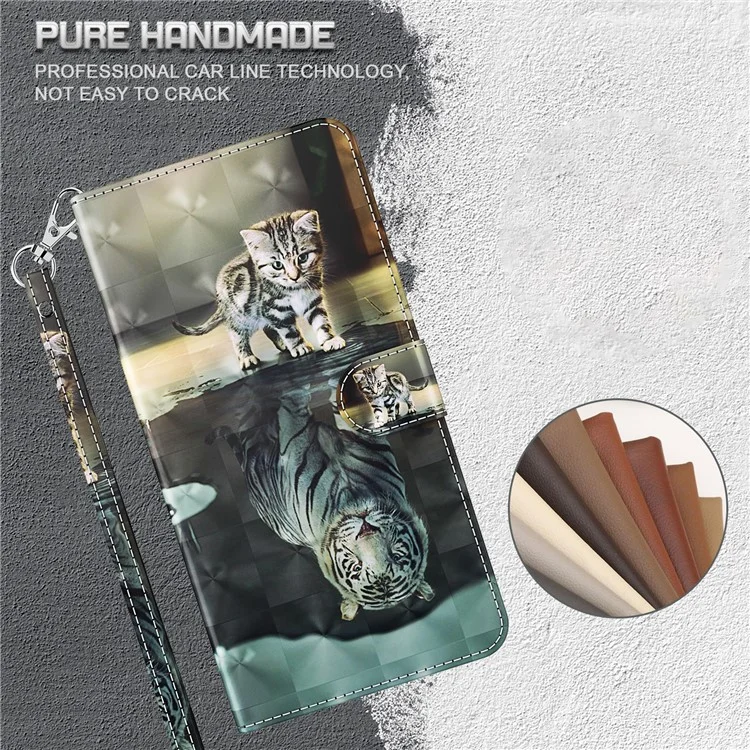 Wallet Stand Design PU Leather Phone Case Shell with Pattern Printing for Samsung Galaxy A72 4G/5G - Cat and Tiger