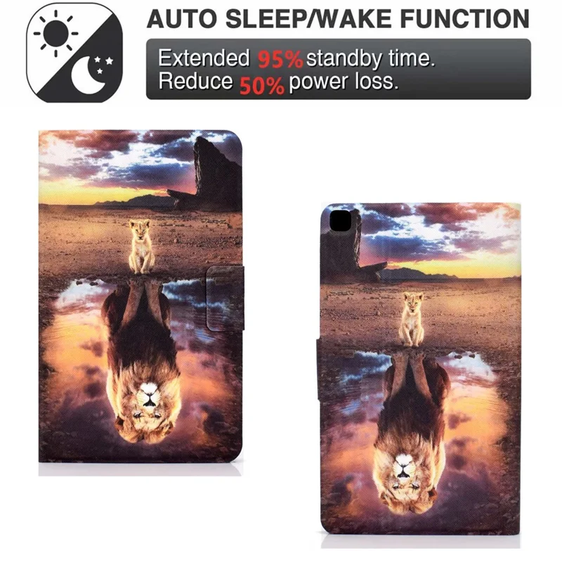 Futera z rysunkiem z pełnej skóry z ochroną tabletu dla Samsung Galaxy Tab S6 Lite (2020) P615 P610 / (2022) / (2024) - Lew