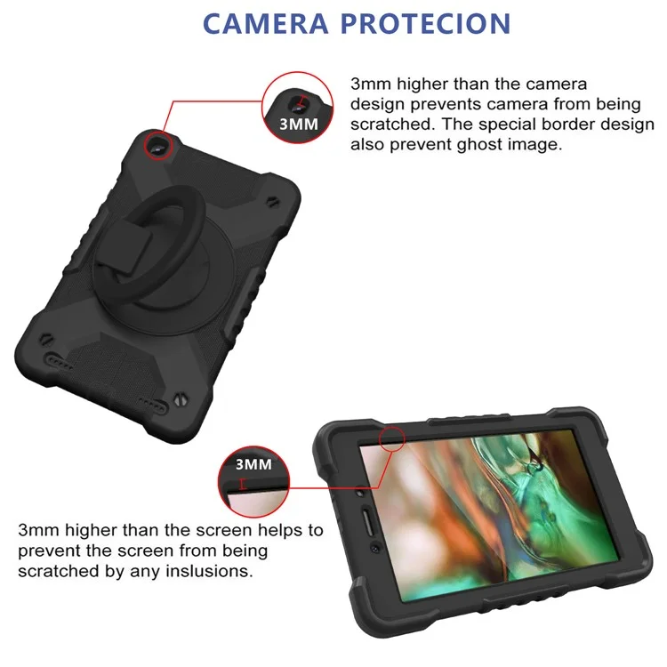 360 Graus Swivel Kickstand Design PC + Silicone Hybrid Tablet Case Com Alça De Ombro Para Samsung Galaxy Tab A 8.0 Wi-Fi (2019) SM-T290 - Preto