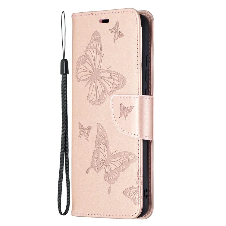 For Samsung Galaxy A02s (164.2x75.9x9.1mm) Imprint Butterflies Wallet Stand Flip Leather Phone Shell - Gold