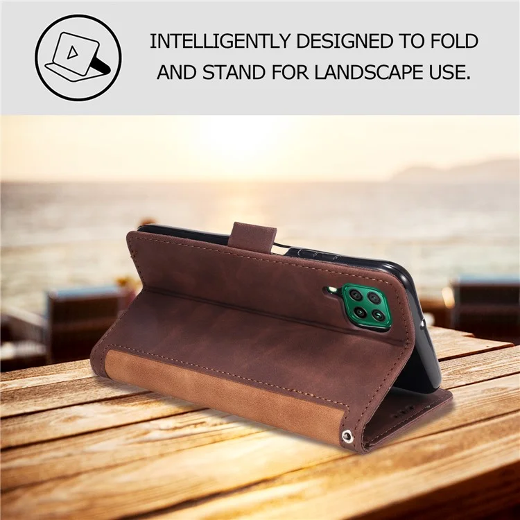 Funda de billetera con tapa de cuero con estilo de empalme vintage para Samsung Galaxy A12/M12 - Marrón