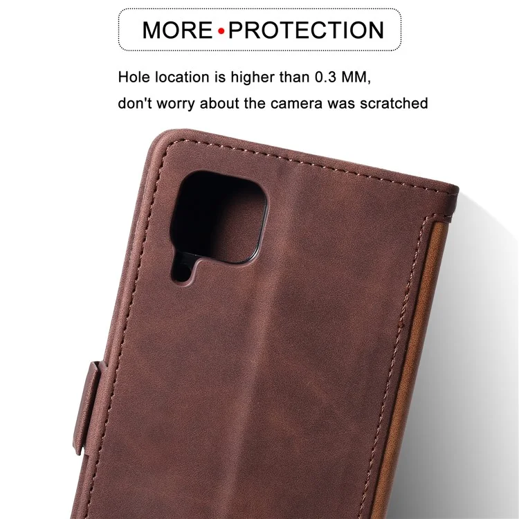 Funda de billetera con tapa de cuero con estilo de empalme vintage para Samsung Galaxy A12/M12 - Marrón