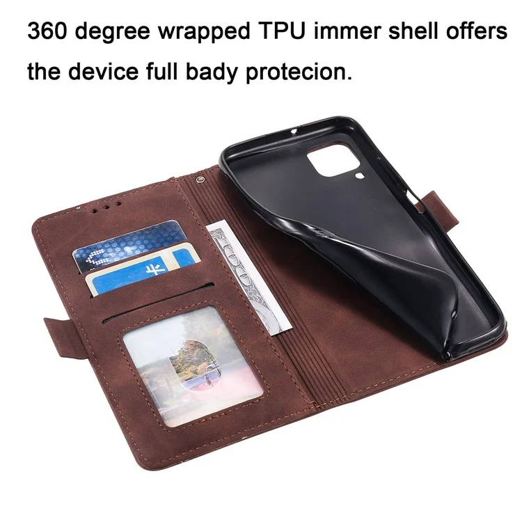 Funda de billetera con tapa de cuero con estilo de empalme vintage para Samsung Galaxy A12/M12 - Marrón