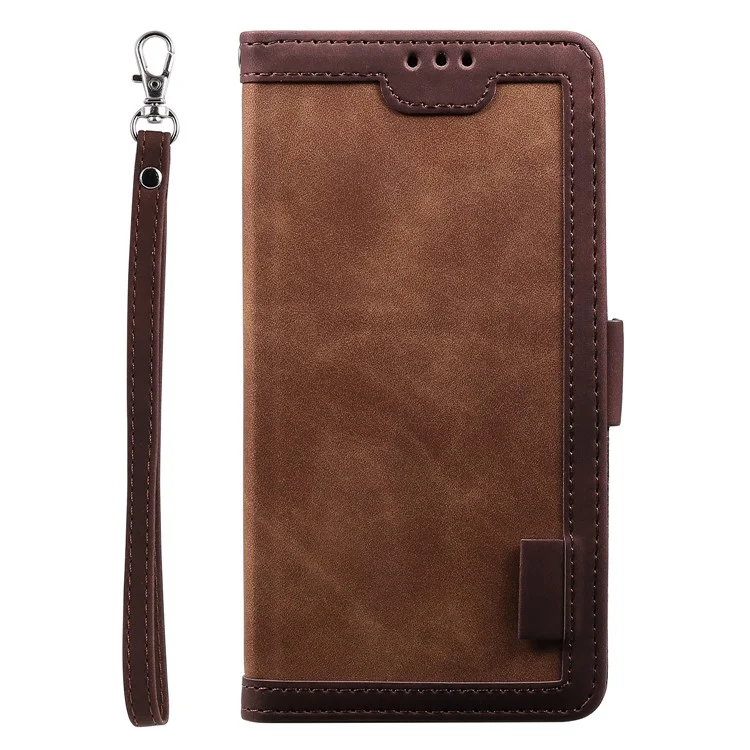 Funda de billetera con tapa de cuero con estilo de empalme vintage para Samsung Galaxy A12/M12 - Marrón