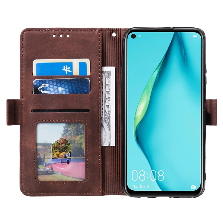 Funda de billetera con tapa de cuero con estilo de empalme vintage para Samsung Galaxy A12/M12 - Marrón