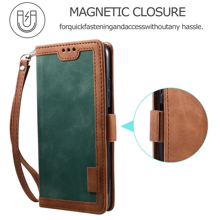 Vintage Splicing Style Wallet Soporte De Cuero Flip De La Carcasa Para Samsung Galaxy A12 / M12 - Verde