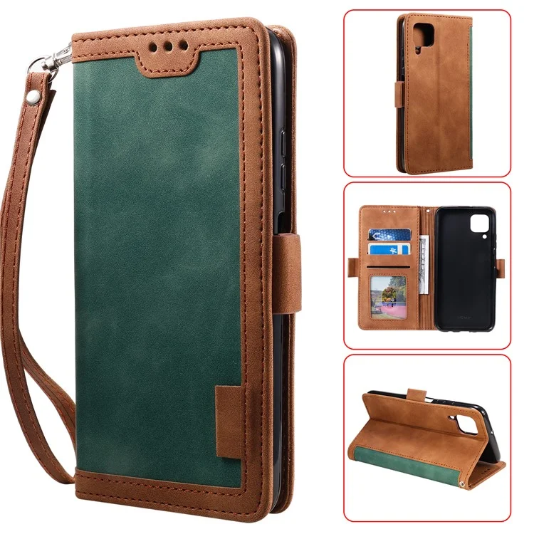 Vintage Splicing Style Wallet Soporte De Cuero Flip De La Carcasa Para Samsung Galaxy A12 / M12 - Verde