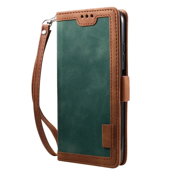 Vintage Splicing Style Wallet Soporte De Cuero Flip De La Carcasa Para Samsung Galaxy A12 / M12 - Verde