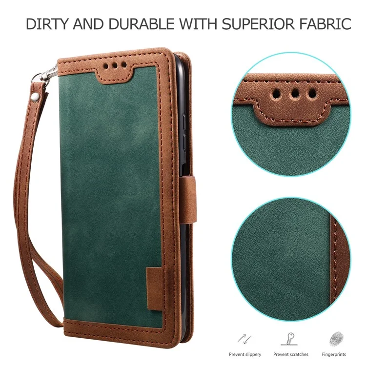 Vintage Splicing Style Wallet Stand Leather Flip Phone Casing for Samsung Galaxy A12/M12 - Green